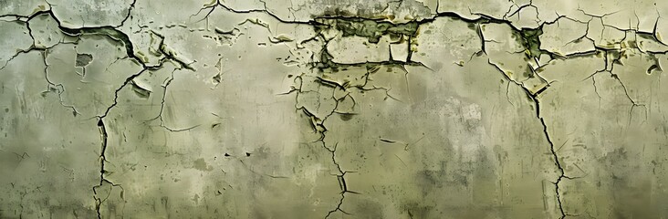 Old Cracked Concrete Wall Texture with Olive Green Stains