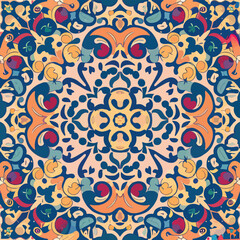 Fototapeta premium 2d vector illustration colorful vintage Seamless hi res Portuguese tiles abstract Artwork 