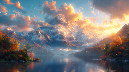 Obraz premium Sunrise Mountain Adventure: Empty Canvas for Nature Exploration