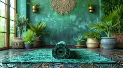 Yoga Mat on Empty Canvas in Calm Fitness Studio