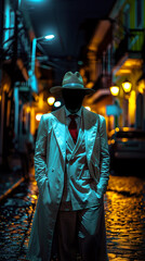 Obraz premium Ze Pilintra, Umbanda Entity walking on the street at night