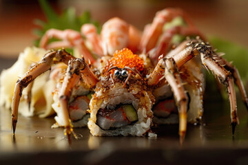 Delicious Spider Roll Sushi with Soft-Shell Crab and Tobiko Garnish