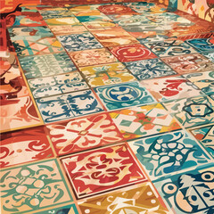 Fototapeta premium 2d vector illustration colorful vintage Seamless hi res Portuguese tiles abstract Artwork 