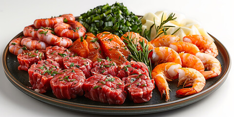 Seafood Special: Fresh Surf and Turf on White Background