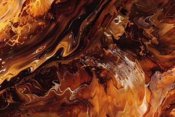 : An abstract background featuring rich chestnut brown and goldenrod liquid paints flowing and mixing, evoking a sense of warmth and coziness reminiscent of a rustic autumn scene.