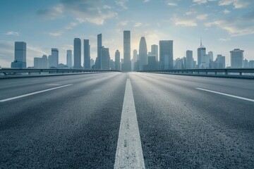 Cityscape Road. Urban Traffic Scene with Modern City in Background