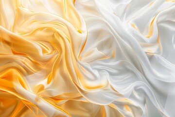 Obraz premium Abstract background of white and yellow silk satin fabric with beautiful folds, delicate golden waves