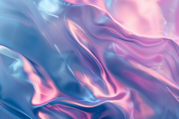 Obraz premium Holographic background with flowing metallic textures in shades of blue and pink