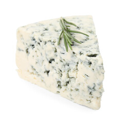 Tasty blue cheese with rosemary isolated on white