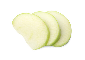 Slices of ripe green apple isolated on white