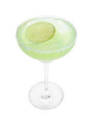 Delicious Margarita cocktail in glass isolated on white