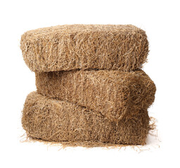 Bales of dried straw isolated on white