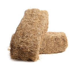 Bales of dried straw isolated on white