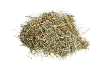 Dried hay isolated on white. Livestock feed