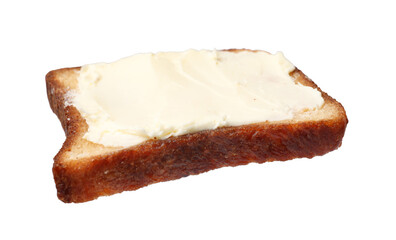 Piece of toasted bread with butter isolated on white