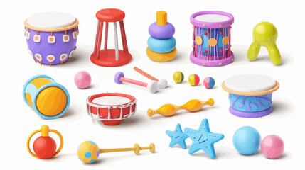 A bright children's playground with a variety of educational toys on a pristine white background	

