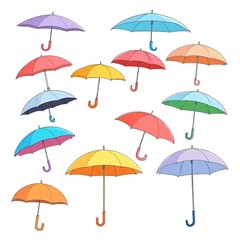 Fototapeta na wymiar vector of stickers of different umbrellas of various colors