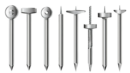 Assorted precision metal fasteners for construction and carpentry - detailed realistic illustration	
