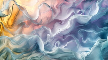 A colorful, flowing piece of fabric with a blue and yellow swirl