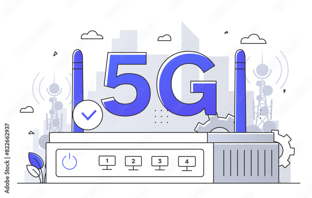 Poster 5g network simple style concept. wireless connection and communication. modern router and connector.