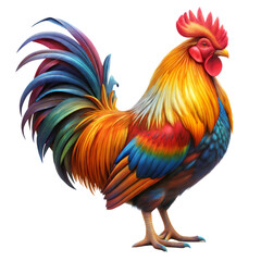 Fototapeta premium A colorful rooster stands on a transparent background