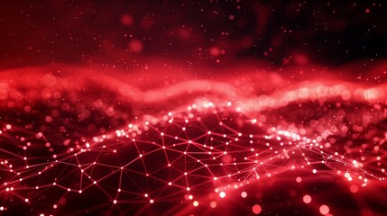 Obraz premium Red technological flow landscape background. Technical connections on a digital field.