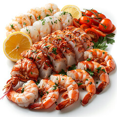 Surf and Turf Product Showcase: Fresh Seafood Against a Clear White Background