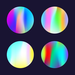 Hologram abstract backgrounds set. Holographic gradient. Iridescent hologram backdrop. Minimalistic 90s, 80s retro style graphic template for brochure, banner, wallpaper, mobile screen.