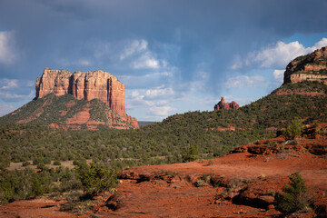 Rain wants to fall over red rock formations in Sedona, Arizona