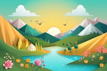 Vibrant Summer creative landscape. Nature landscape. Generate Ai