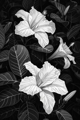 Flower coloring page with bold black and white shading for relaxation, adults, kids