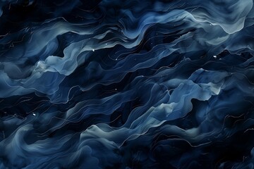 Obraz premium : A moody abstract background in dark blues and blacks, resembling stormy ocean waves captured in flowing watercolor patterns, creating a sense of depth and mystery.