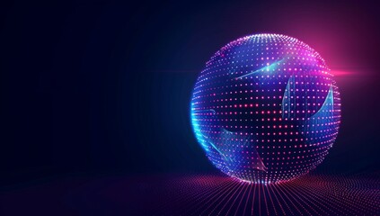 Abstract holographic neon red and blue circular pattern on black background Abstract element with glowing dots, lines and particles Generative AI