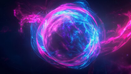 Abstract neon pink and blue glowing circular shapes on black background, perfect for video mapping or motion graphics Generative AI