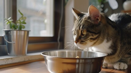 cat eating from its food bowl