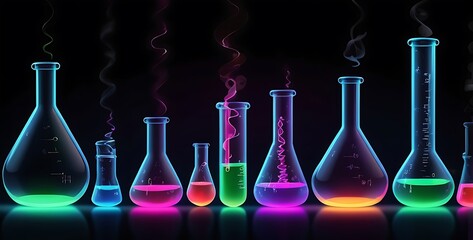 isolated on dark gradient background with copy space, neon Chemicals concept, illustration