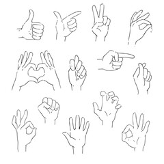 Fototapeta premium Vector set of hand-drawn drawings with different gestures. Simple sketches of symbols.
