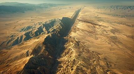 An aerial view of the San Andreas Fault, illustrating tectonic plate interaction,