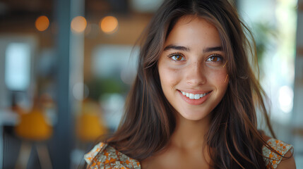 Obraz premium Young Latina Mexican woman smiles at the camera