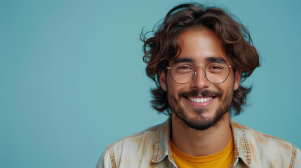 Fototapeta premium Latin Mexican man smiles at the camera in a portrait, happy, handsome and he is a model