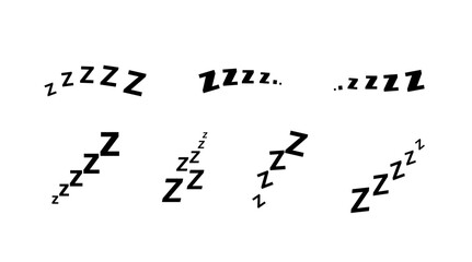 Fototapeta premium Zzz bed sleep snore icons snooze nap Z sound . Sleepy yawn or insomnia sleeper alarm clock Zzz line icons of goodnight deep sleep, bored or tired
