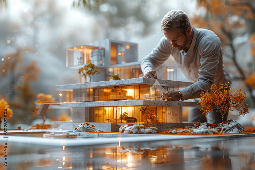 Poster an architect designing a building, envisioning spaces that blend form and function in innovative way