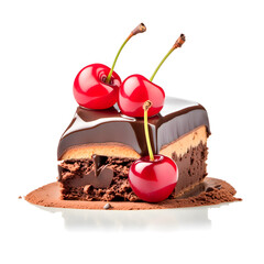 Tasty cake with chocolate and cherries