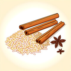 Vector Illustration of rice, cinnamon sticks and anise
