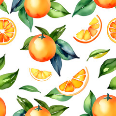 vector illustration oranges with leaves and flowers, watercolor clip art