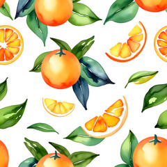 Obraz premium vector illustration oranges with leaves and flowers, watercolor clip art