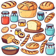 vector illustrations of baking, cakes and pastries, and cooking elements