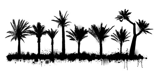Silhouette of a palm trees . Hello summer camp poster. hand drawing. Not AI. Vector illustration