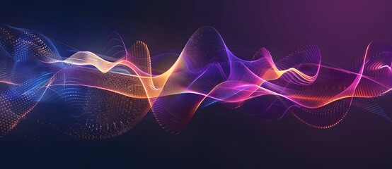 Abstract Glowing Wave of Dots and Lines on Dark Blue Background
