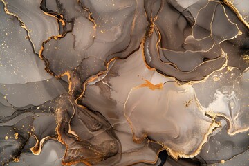 Obraz premium Gray and Brown Alcohol Ink Marble Background with Gold Accents